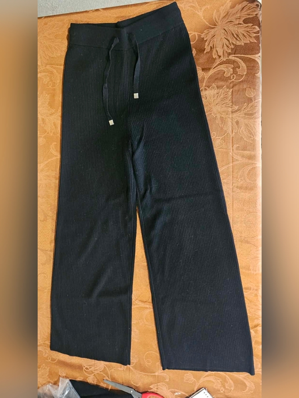 NAP Black Ribbed Wide-Leg Wool Lounge Pants MED